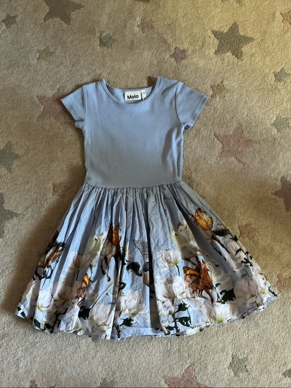 Molo Light Blue Girls Floral & Horse Print Dress